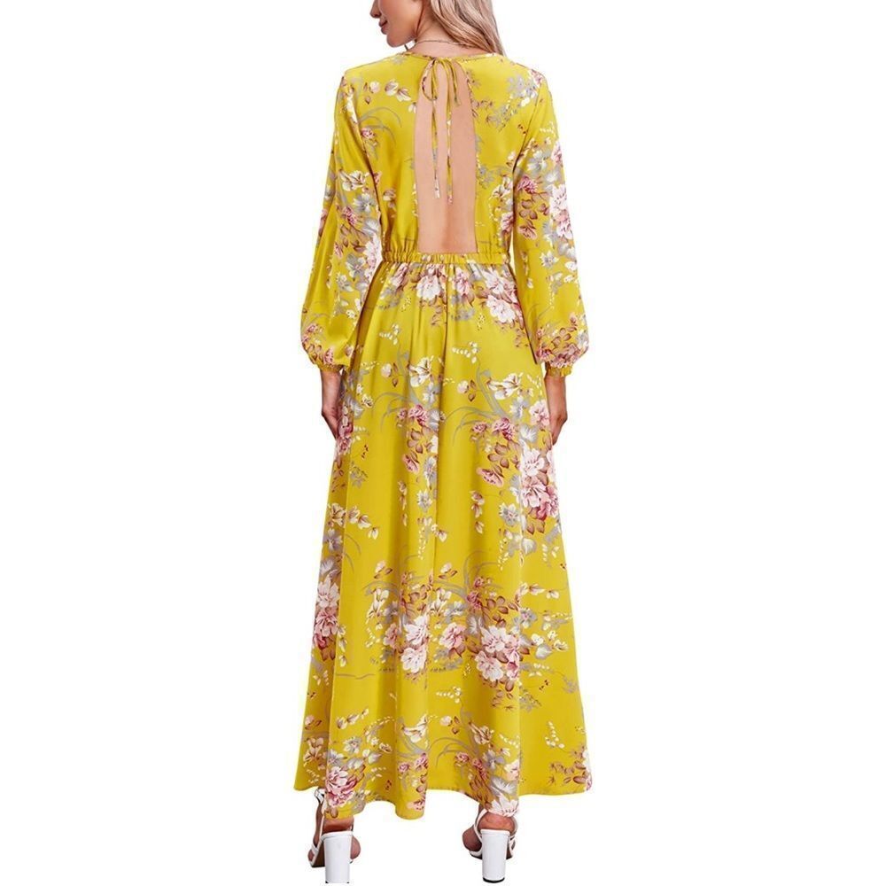 OUGES Women Boho Floral Print Long Puff Sleeve Ba… - image 3